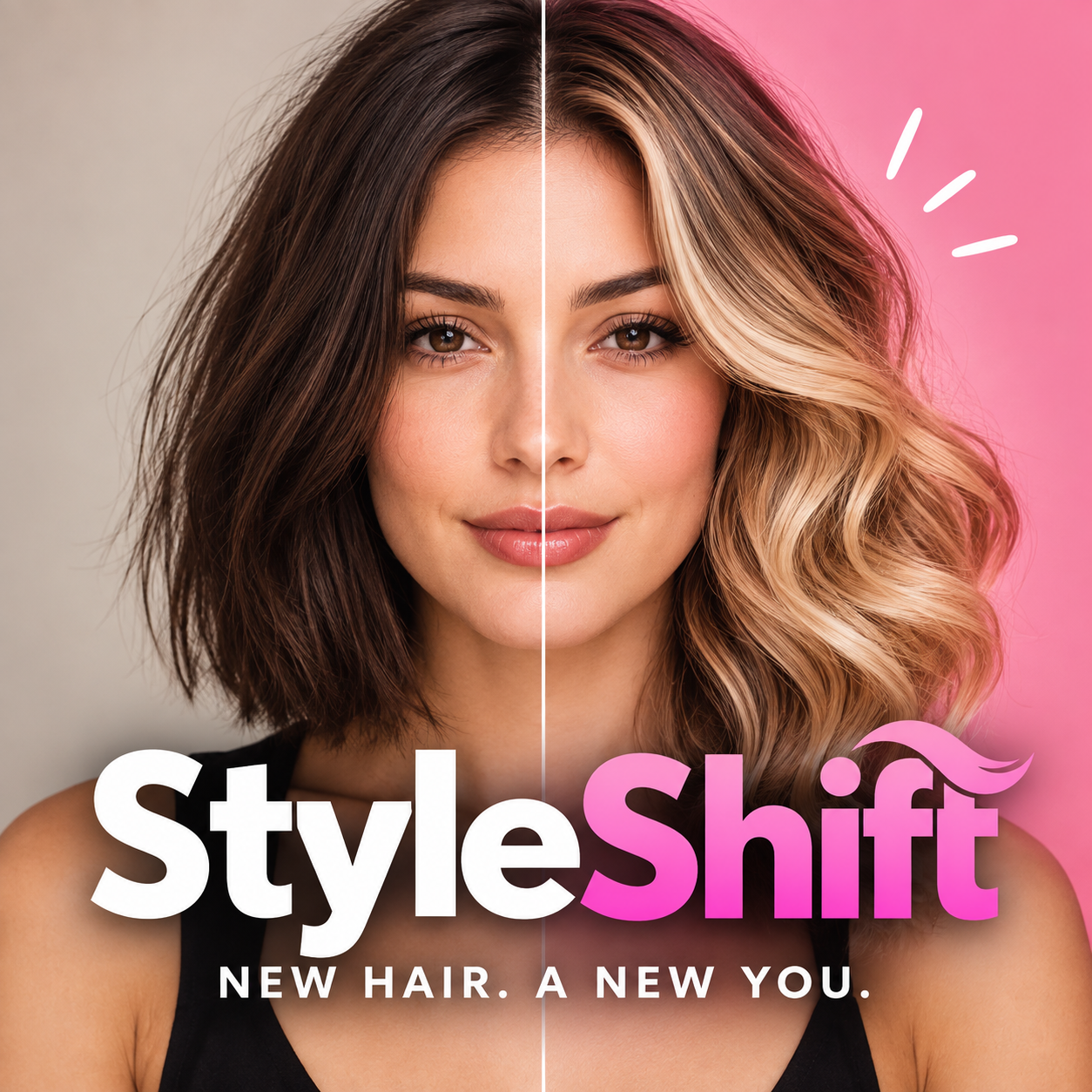 A Style Shift hair transformation from brunette bob to blonde waves